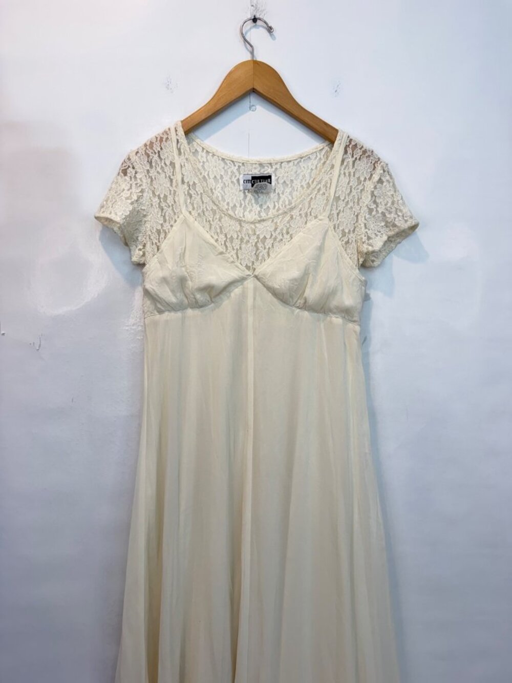 VTG CitiCulture Short Sleeve Lace Double Layer Babydoll Dress Sheer Nylon Small